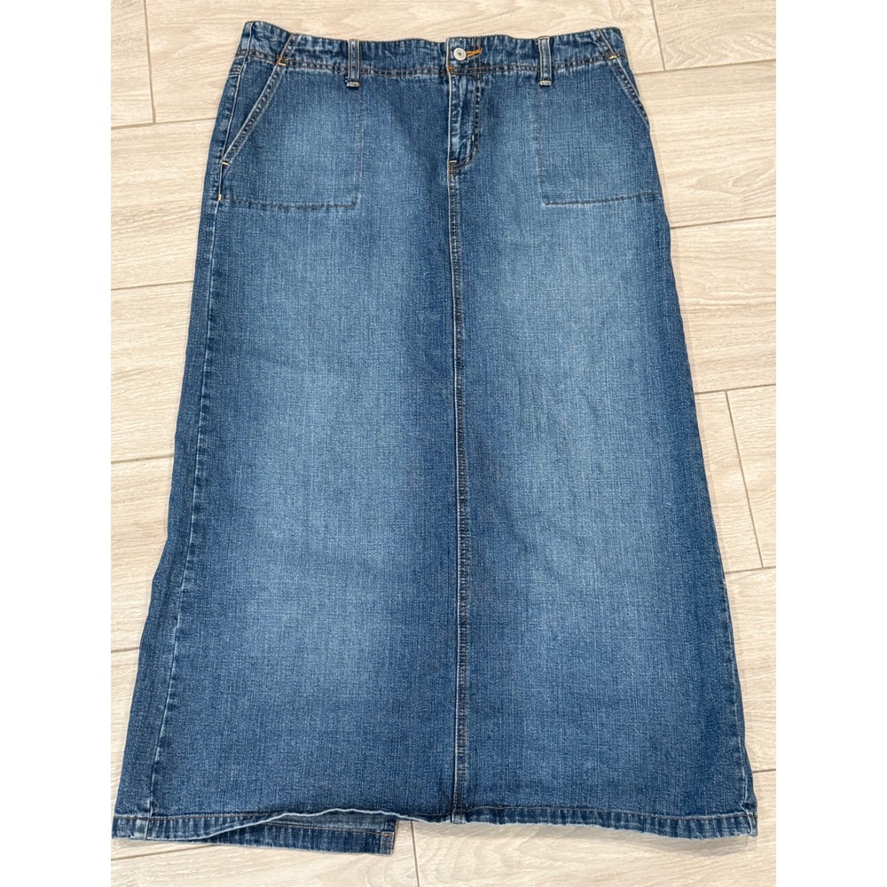 Old Navy Blue Jeans Denim Maxi Skirt Size 12 Medium Wash Cotton Back Slit Y2K